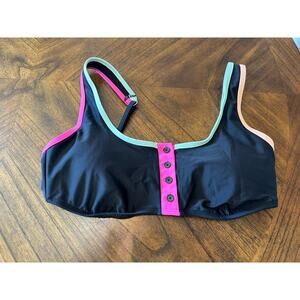 Hula Honey Junior's Colorblocked Trim Bikini Top Black Multi Size XL